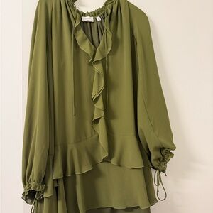 Aritzia Green Ruffle Mini Dress